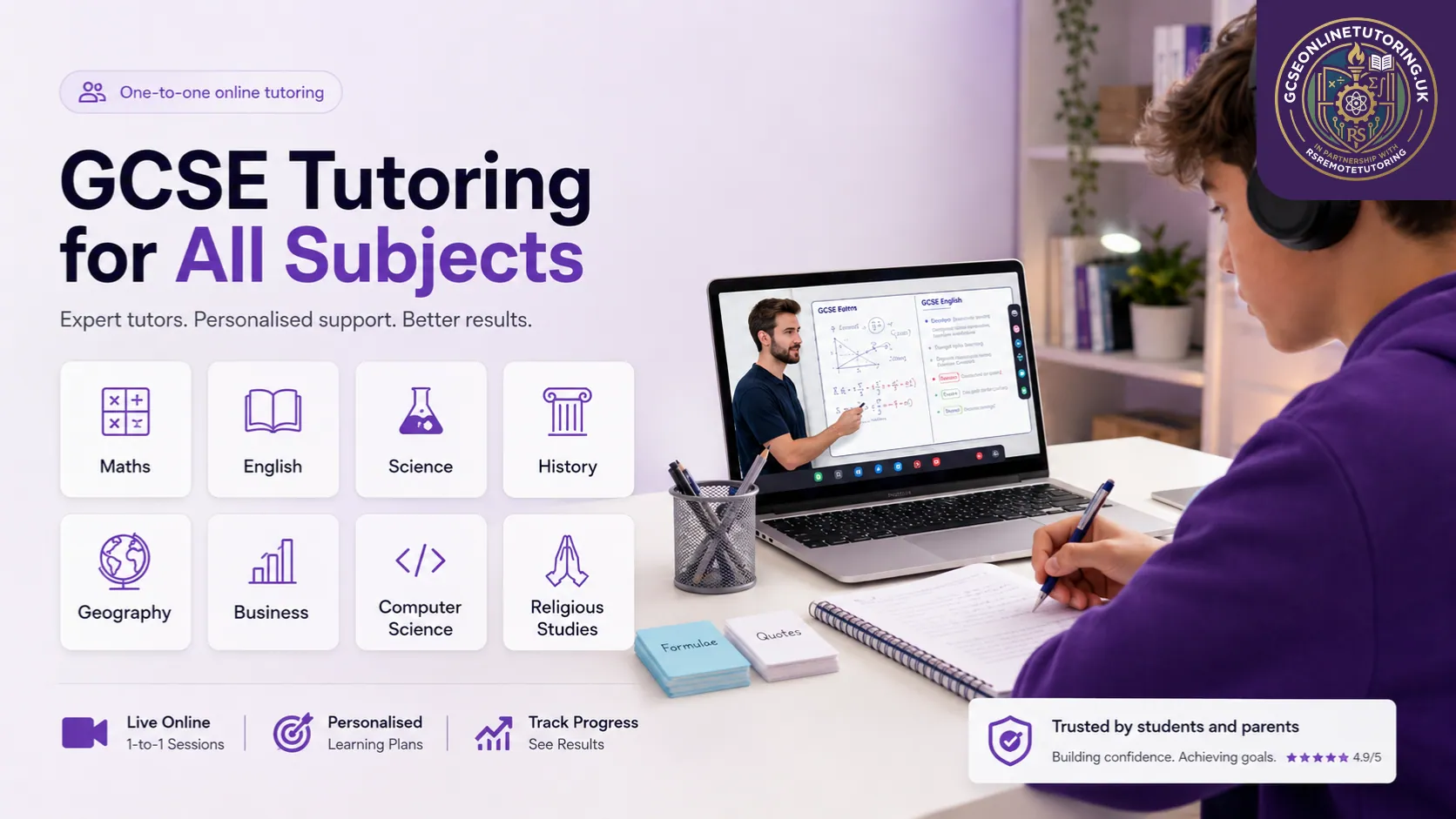 Online GCSE tutoring for Maths English Science and other subjects
